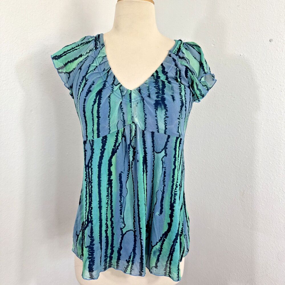 DKNY Jeans Babydoll Top‎ Womens S Psychedelic Abstract Y2K Amekaji Ganguro